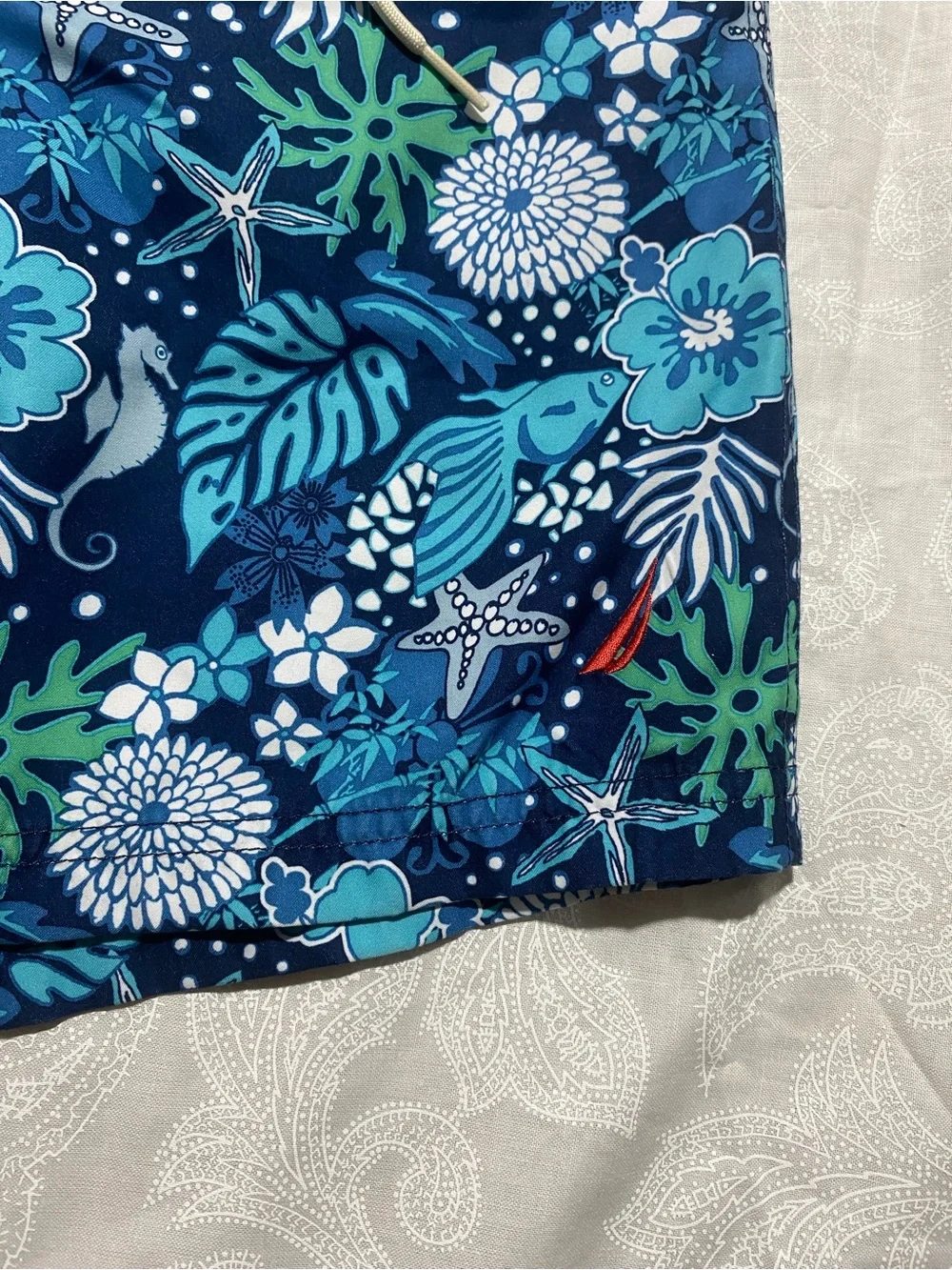 Nautica-Men's Blue Tropical Floral Swimming Trunks